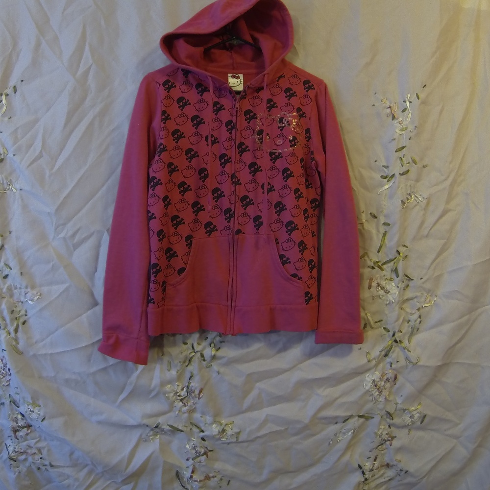 SKULLS AND KITTIES ZIP UP HOODIE